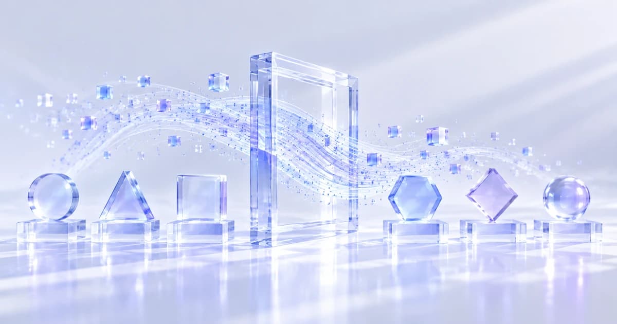 Different glass shapes on equal platforms beside a clear acoustic-wave frame.