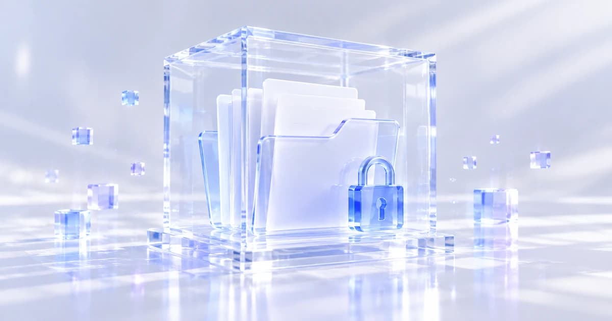 Glass document folder and lock inside a transparent protective enclosure.
